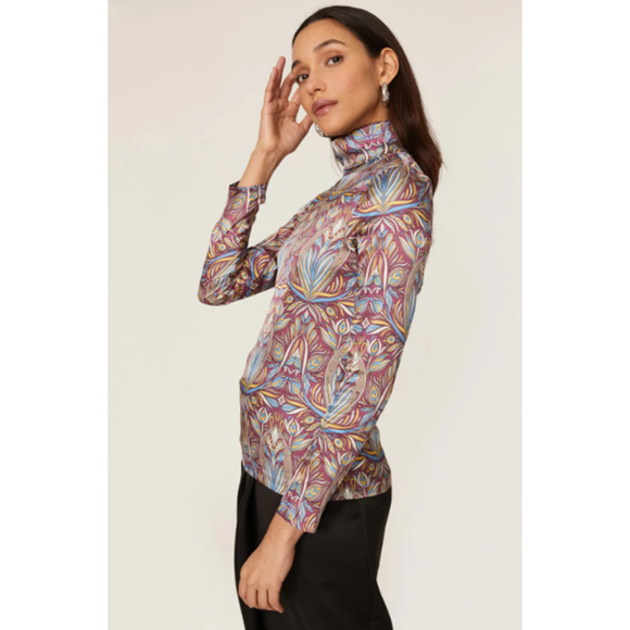 Sfizio Nouveau Top Turtleneck Top Paisley Print Long Sleeves XS - Picture 3 of 11